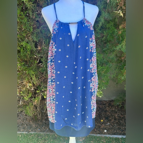 AUW Dresses & Skirts - Women’s AUW Bohemian Navy Floral Halter Midi Dress size L
